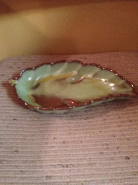 Vintage FRANKOMA POTTERY Prairie Green Glazed Leaf Bowl Candy Dish # 225