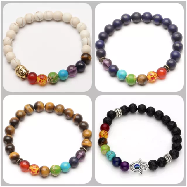 Hommes Femmes 7 Pierre Chakra Guérison Reiki Prière Bracelet Perles