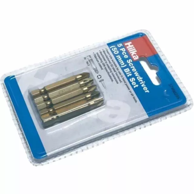 Hilka Pro Craft 5pc PZ2 Pozi No2 S2 Screwdriver Bits 50mm Long Titanium Coated