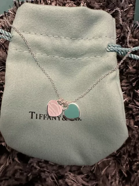 Tiffany & Co. Double Heart Pendant Necklace (Turquoise)