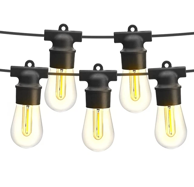 48FT OUTDOOR LED String Light Waterproof Patio Bulb Dimmable S14 Warm