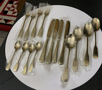Juego de cubiertos de mesa con patrón de violín de bronce vintage cuchillos tenedor cuchara cuchara cuchara cucharadita