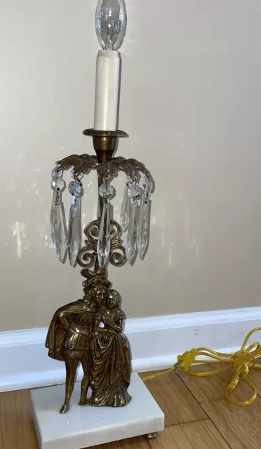 Victorian Girandole Bronze/Brass Electric Lamp Candlelabra Style Ornate crystals