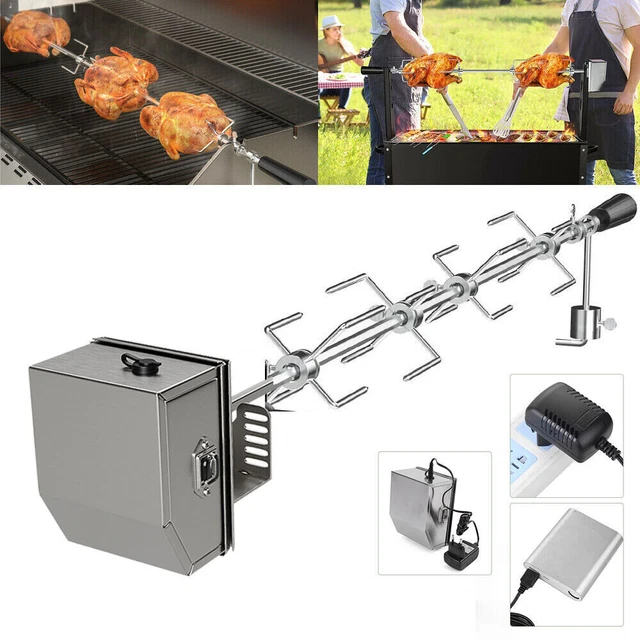 BBQ Grillspieß mit Edelstahl Motor 137-142cm Drehspieß Gasgrill Automatisch DHL 3