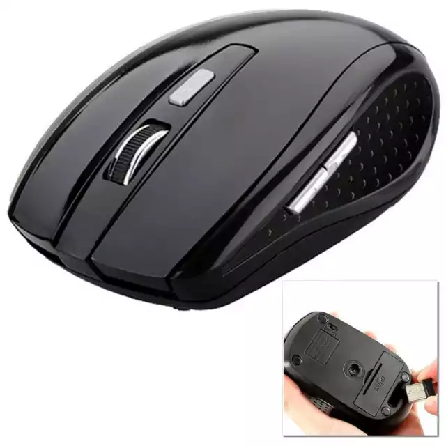 Raton 1600DPI Wireless Mouse Sin Cable 6B USB para Ordenador Laptop Negro Brillo