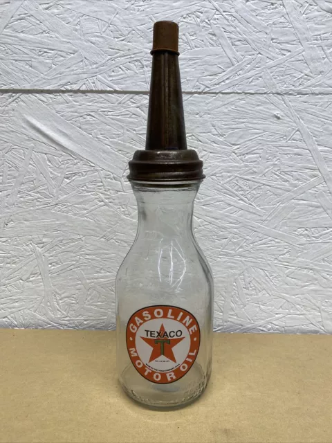 Texaco Seal Motor Oil Bottle Spout Cap Glass Vintage Style Gas Station