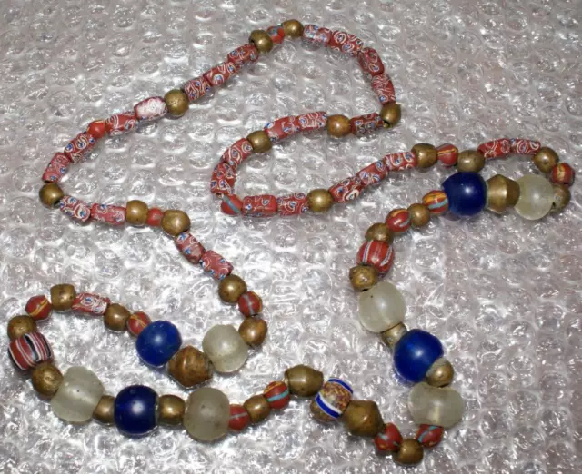 Old Ethnic African Venetian Decorated Glass Trade Bead Necklace Antique Rare