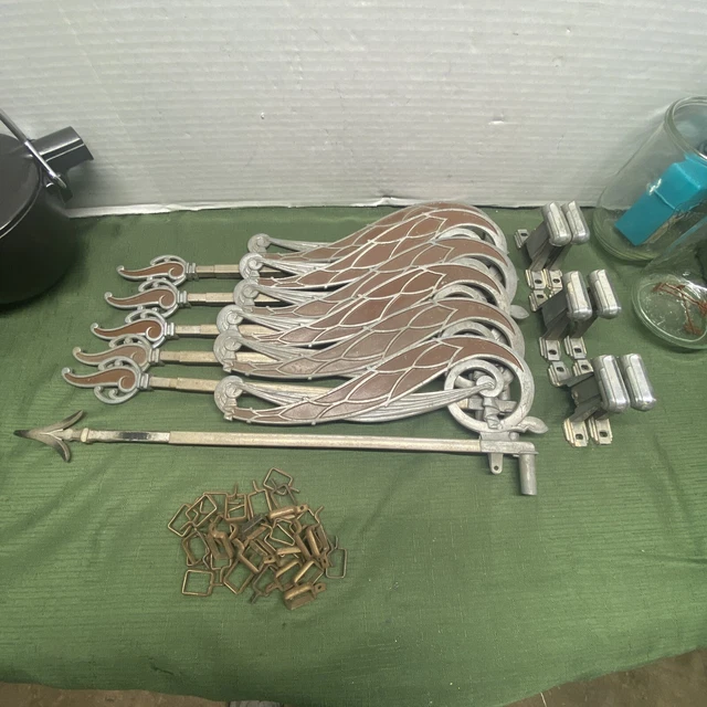 6 Curtain Rods Antique Vintage Cast Metal Extending Swing Arm 6 Wall Attachments