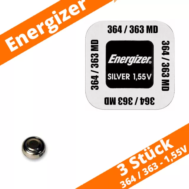 3 x 364 / 363 Energizer Uhrenbatterie Knopfzelle SR60 SR621  Silberoxid 1,55 V