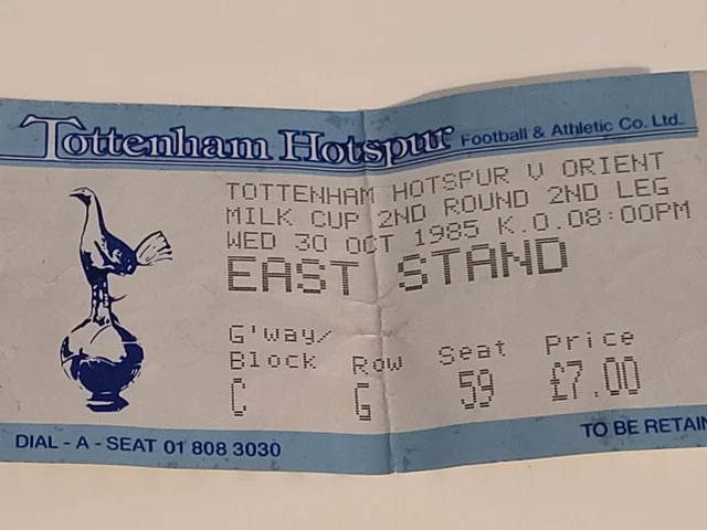 Tottenham Hotspur V Orient 30.10. 1985 - Ticket Stub Milk Cup 2nd Round