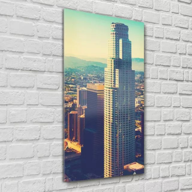 Print on Glass Wall Art 60x120 Aerial view of a Downtown Los Angeles at sunset