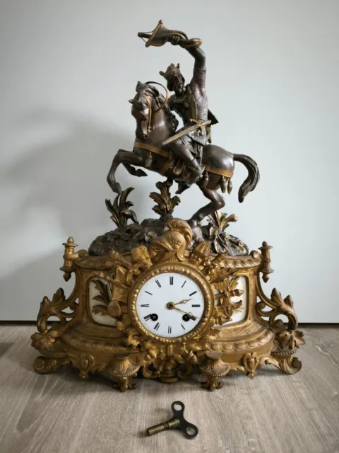 Antike Tischuhr / Kaminuhr um 1880, Reiter / König zu Pferd, Frankreich, läuft! 2