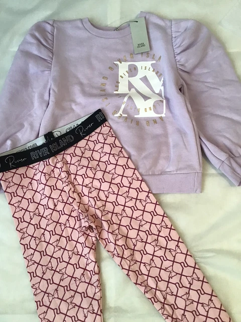 River island mini girls aged 4-5 years logo purple sweat top set BNWT 2