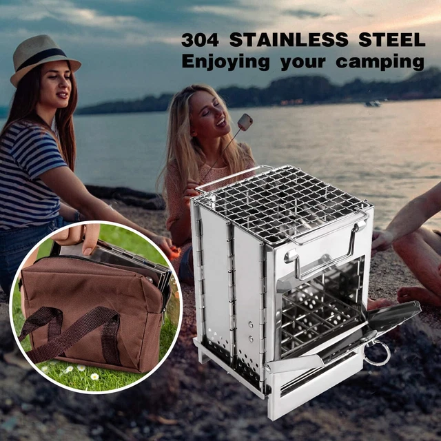 CAMP STOVE FOLDING Wood BBQ Fire Pit Stainless Steel Portable Outdoor  Camping Sm $34.69 - PicClick AU