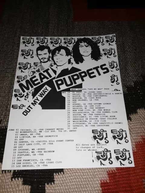 MEAT PUPPETS Out My Way Original 1986 Tour Schedule Flyer