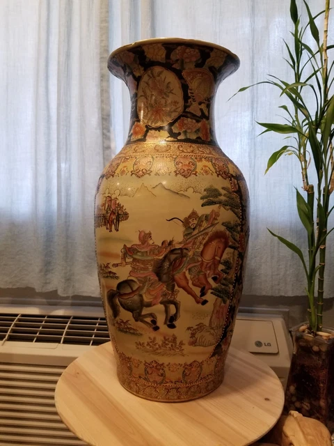 Vtg Extra Large Chinese Porcelain Floor Vase 24” Painted Mongolian War Japanese