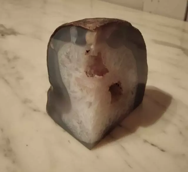 Quarz Druse weiß blau Achatgeode Edelstein Kristall Heilung Energie Sammler Deko