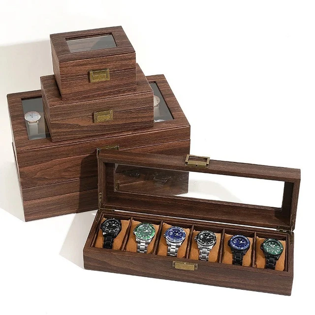 Boîte Coffret En Bois Et Cuir Pour 6 Montres Citizen - Couleur Bleu, Piqûre Sellier - Occasion Avec Rayures D'usage