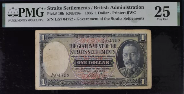One Dollar Straits Settlements British Administration 1935 Pick #16 b vf PMG 25