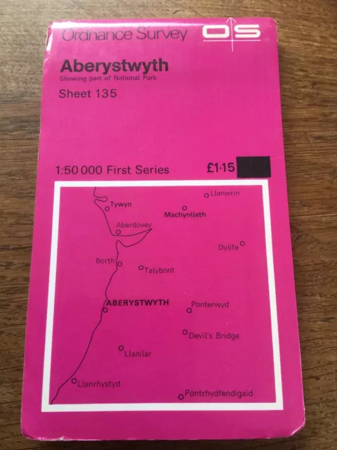 1970s Old Vintage OS Ordnance Survey Map 1:50000 Sheet 135 Aberystwyth