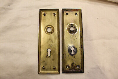 Pair of Matching Paint Ready Simple Plated Steel Antique Door Escutcheons S-113 3