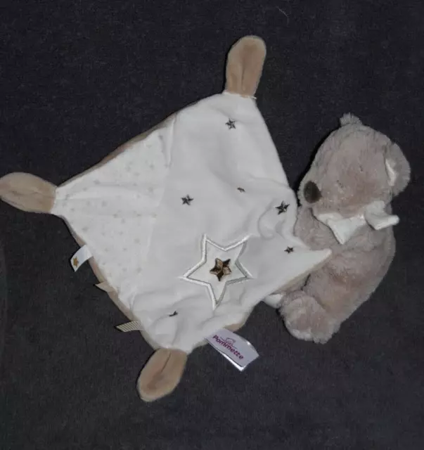 Doudou Ours Beige Mouchoir Blanc Etoile POMMETTE Echarpe Pois Peluche Etat NEUF 2