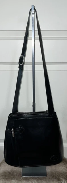 Vintage Longchamp Patent Leather Roseau Bamboo Toggle Shoulder Bag, Black, Sz. M