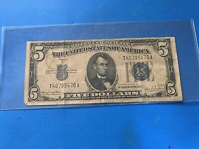 1934 D Blue Seal $5 Five Dollar Silver Certificate  .....Lot #14