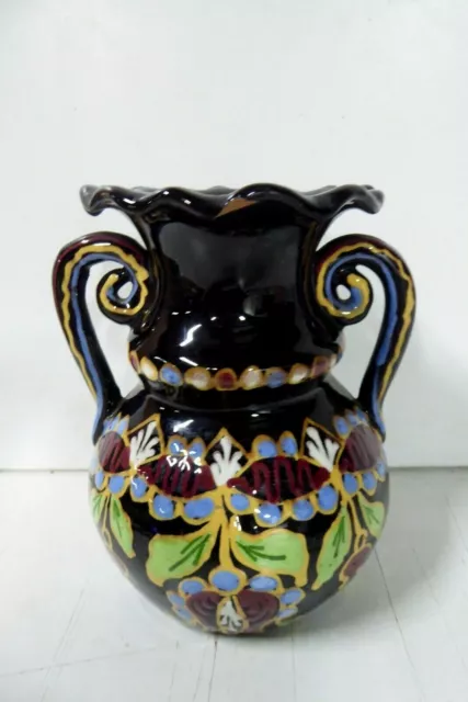 Majolica Hmv 1936 Continental Pottery 2 Handled Urn Vase