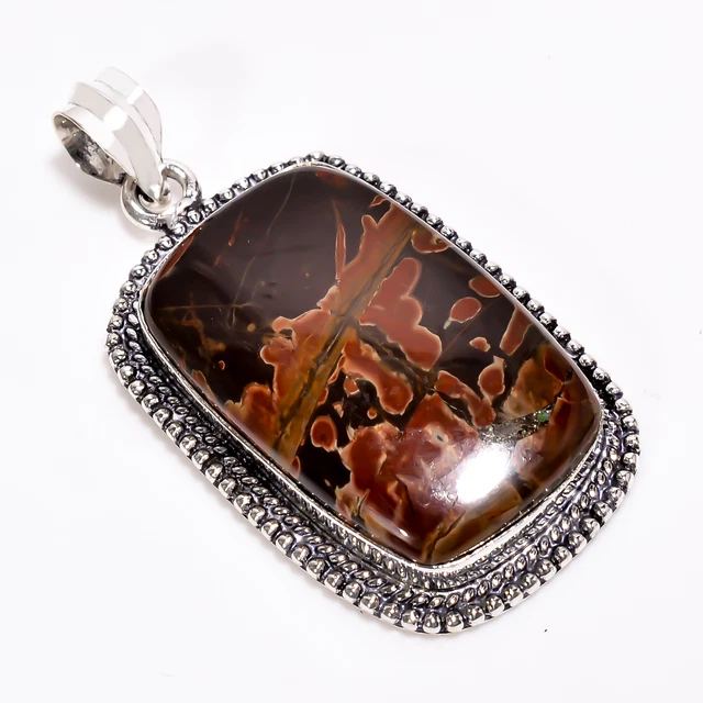 Cherry Creek Jasper Vintage Handmade 925 Sterling Silver Pendant 2" GSR-3861