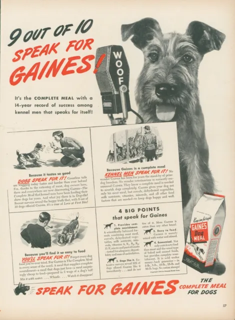 1944 Gaines Dog Meal Welsh Terrier WOOF Radio Microphone Vintage Print Ad L20