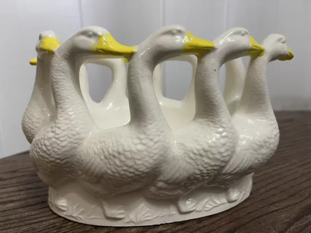 Vintage Holland Mold Ceramic 10 White Geese Ducks Goose Oval Dish Home Decor 3