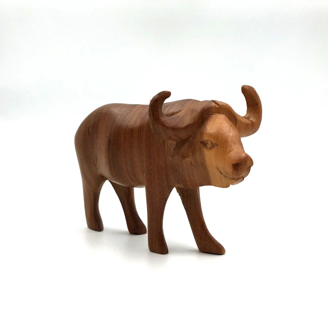 African Hand Carved Musk Ox Water Buffalo Wood  4.5" x 3.5"