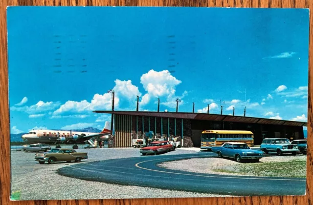 WEST YELLOWSTONE, MT: "New" Airport Terminal & Western Airlines DC-6, 1966 pmk