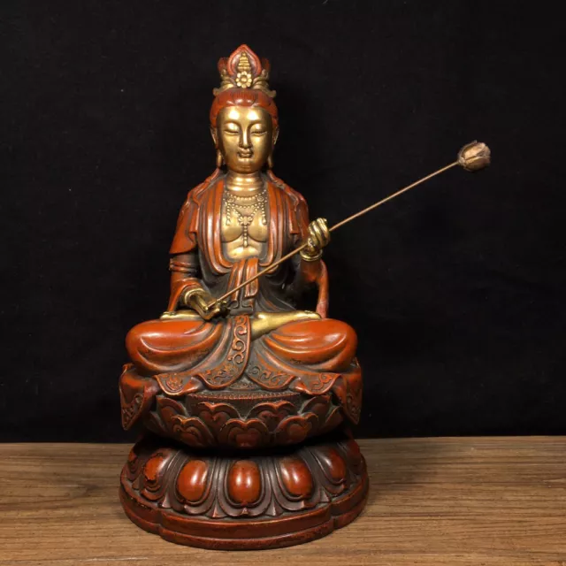 Pure copper gilded true gold lotus Guanyin