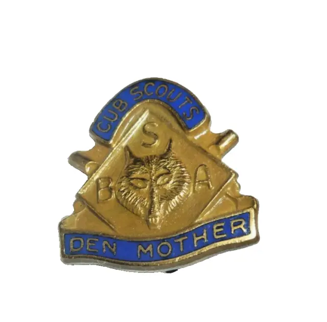 Vintage Cub Scouts Den Mother Pin BSA Gold Tone Blue Enamel Small Brooch Lapel