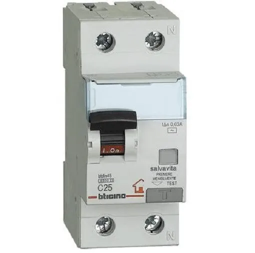 Interruttore magnetotermico differenziale 1P+N 25A 0,03A BTICINO GC8813AC25
