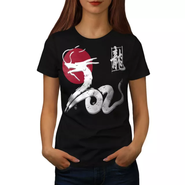 T-shirt donna Wellcoda Japan Dragon, maglietta stampata design casual orientale