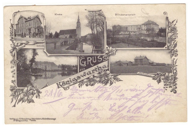Ak Königswartha Post, Castle, Church, Blindenanstalt, Railway Station To 1909
