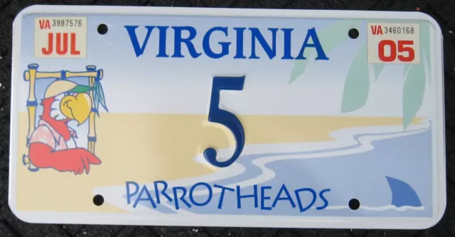 Virginia Parrot Heads single Digit License Plate #5