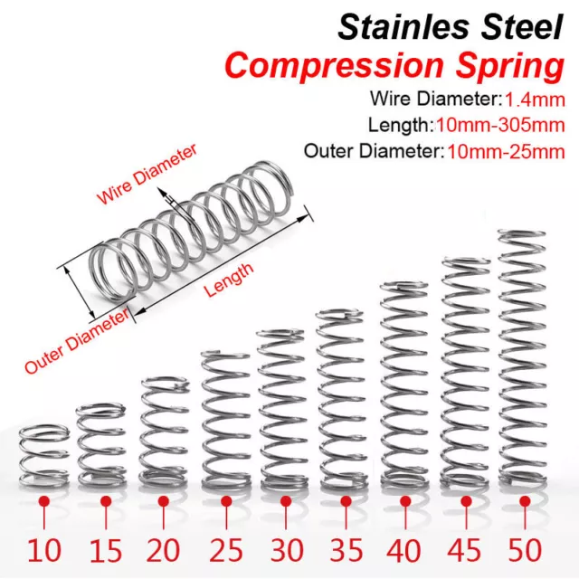 Diapositiva metallica molla a compressione acciaio 1,4 mm diametro 10-25 mm lunghezza 10-305 mm