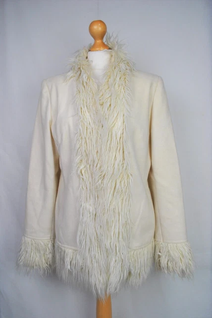 Cappotto corto vintage NL Collezione Beige Miscela Lana Finta Hippie Retro UK 14