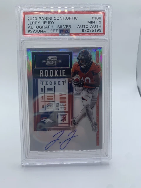 2020 Contenders Optic Jerry Jeudy Rookie Ticket Silver Prizm Auto RC #106 PSA 9