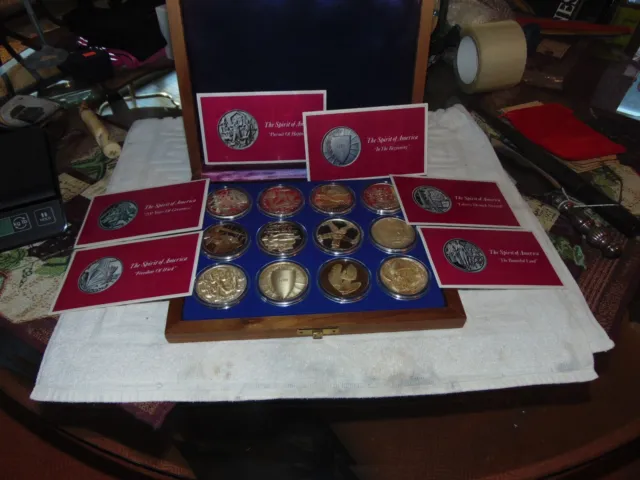 Hamilton Mint Spirit of America Complete Set of 12 .999 Fine Silver Proof Medals