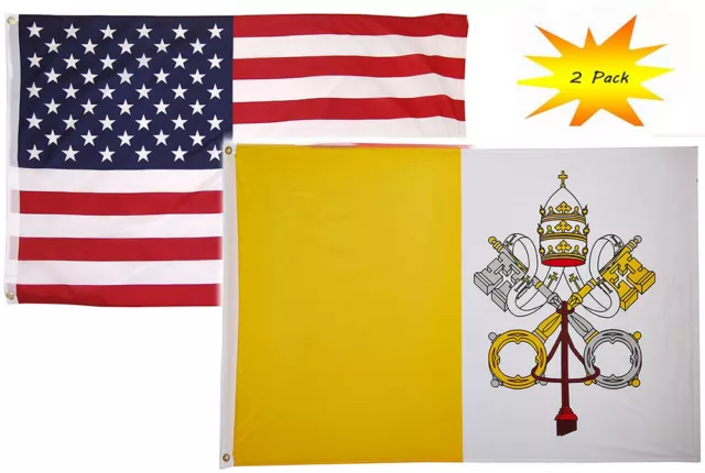 3x5 3’x5’ Wholesale Set (2 Pack) USA American &  Vatican City Flag Banner