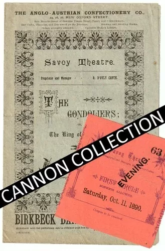 1890 Savoy Theatre programme AND TICKET STUB Gondoliers Gilbert & Sullivan