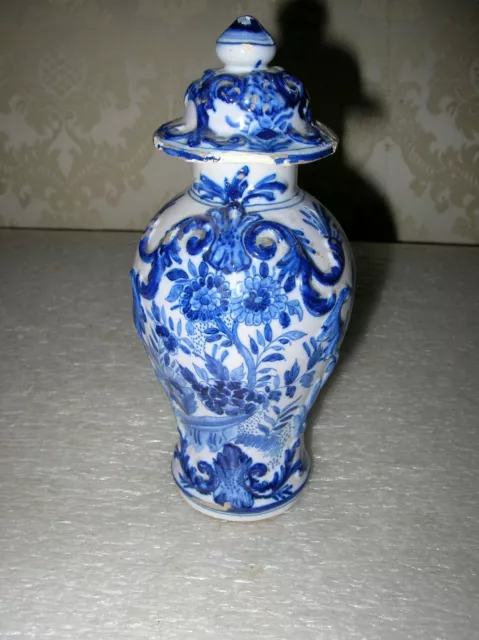 18Th Century Dutch Delft  Small Covered  Vase Signed