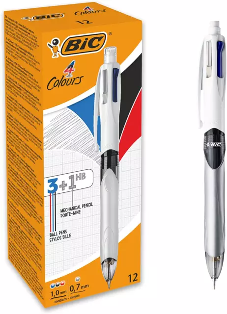 4 Colours Multifunctional Ballpoint Pen and HB Pencil Combo - Set of 12 - All in 2