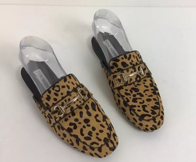 STEVE MADDEN Rylie Horsebit Leopard Mules Shoes Cow Hair in Tan Black Size 8.5