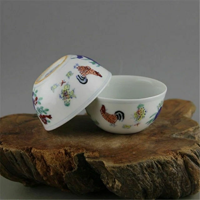 Chinese Ming Chenghua Chicken Old Antique Porcelain Cup and Bowl Hand Painting